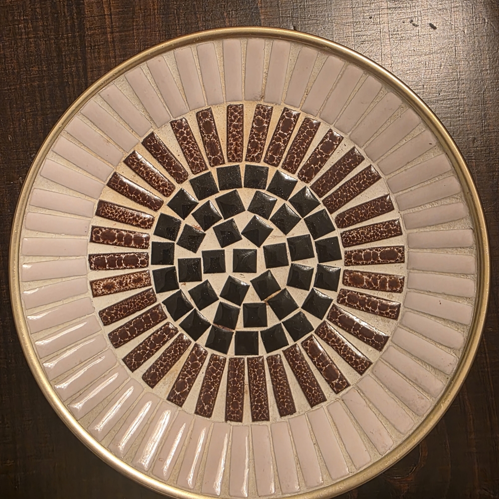 Mosaic Mid-Century Modern Kraftware Decorative Plate with Gold Rim